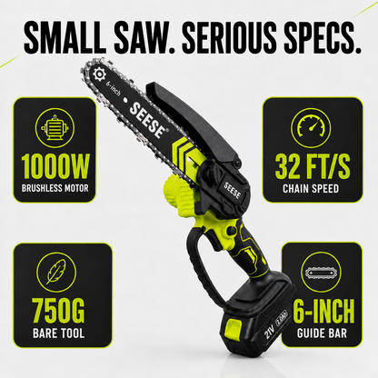 SEESE 6-Inch Cordless Mini Chainsaw Kit – 2 Batteries