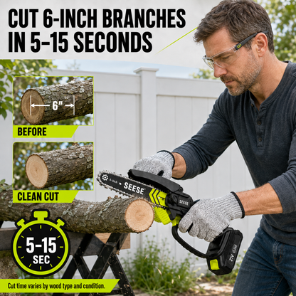 SEESE 6-Inch Cordless Mini Chainsaw Kit – 2 Batteries