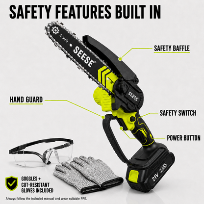 SEESE 6-Inch Cordless Mini Chainsaw Kit – 2 Batteries
