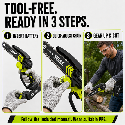 SEESE 6-Inch Cordless Mini Chainsaw Kit – 2 Batteries