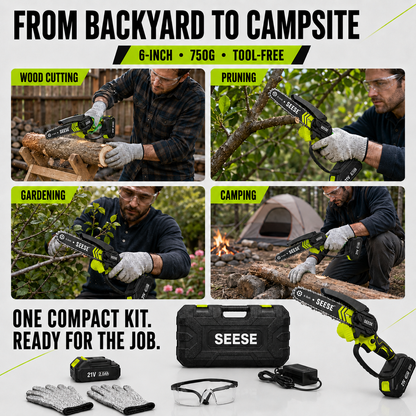 SEESE 6-Inch Cordless Mini Chainsaw Kit – 2 Batteries